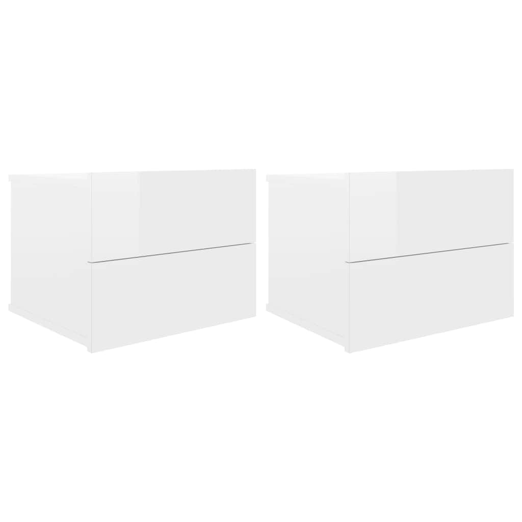 Bedside Cabinets 2 pcs High Gloss White Engineered Wood