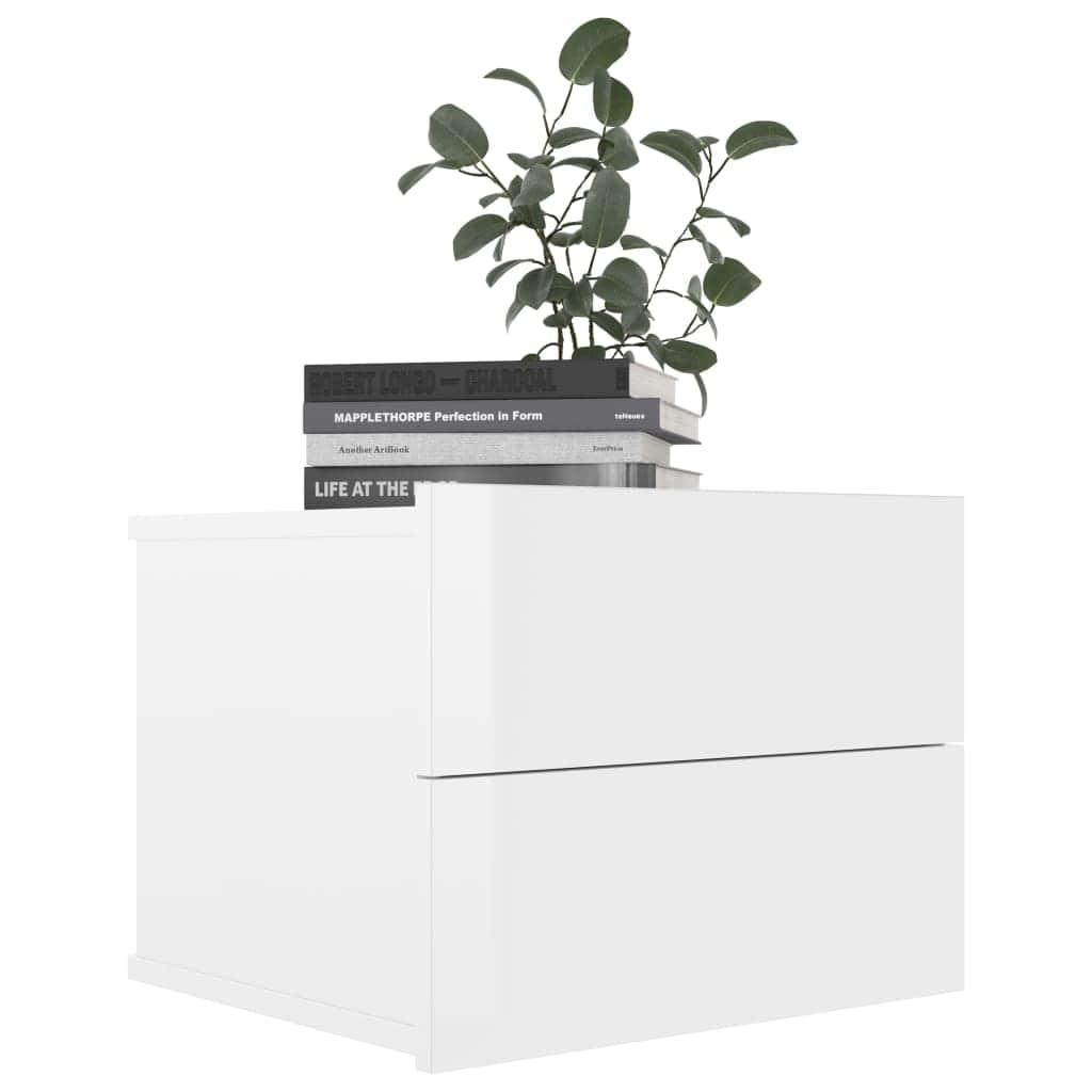 Bedside Cabinets 2 pcs High Gloss White Engineered Wood