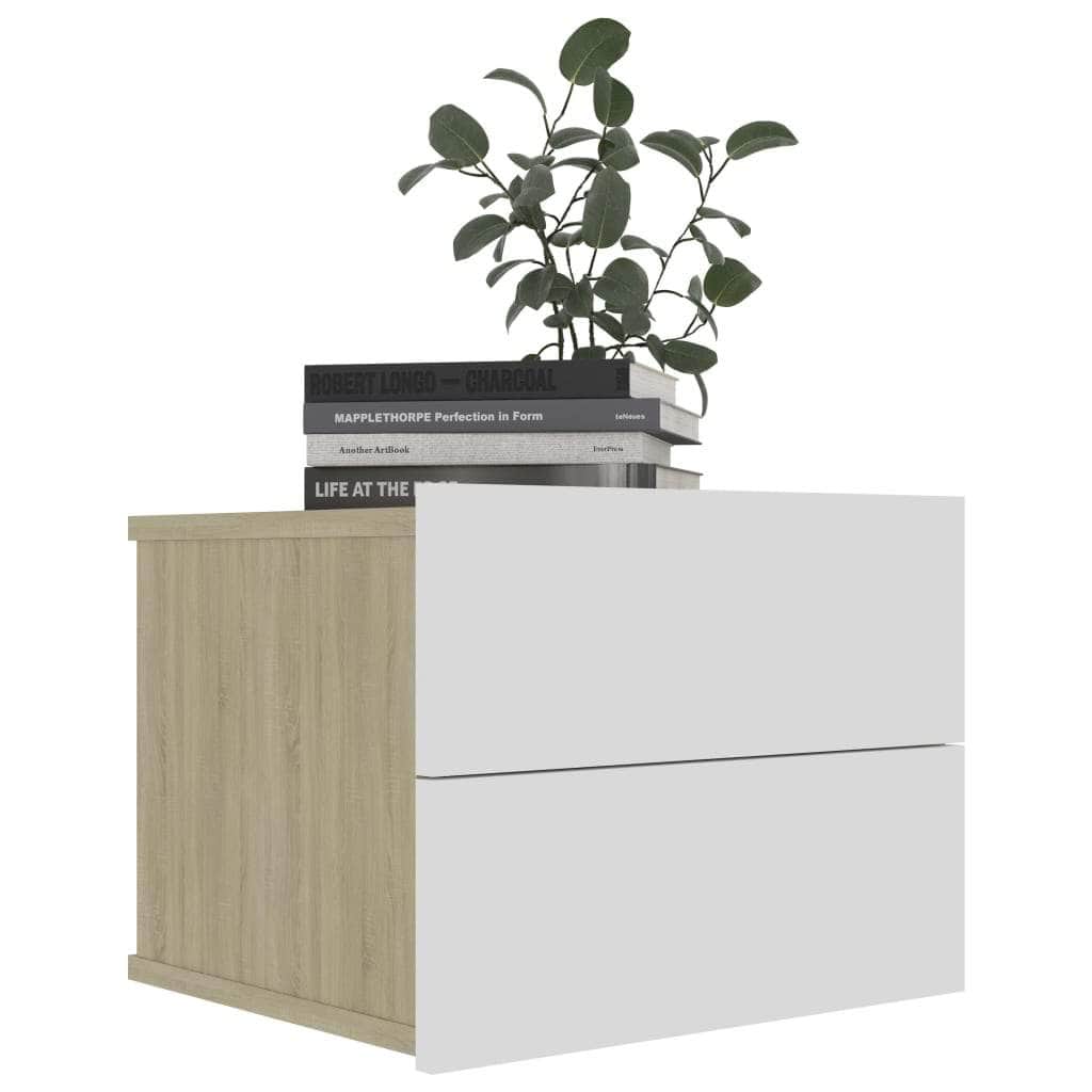 Bedside Cabinets 2 pcs White and Sonoma Oak Chipboard