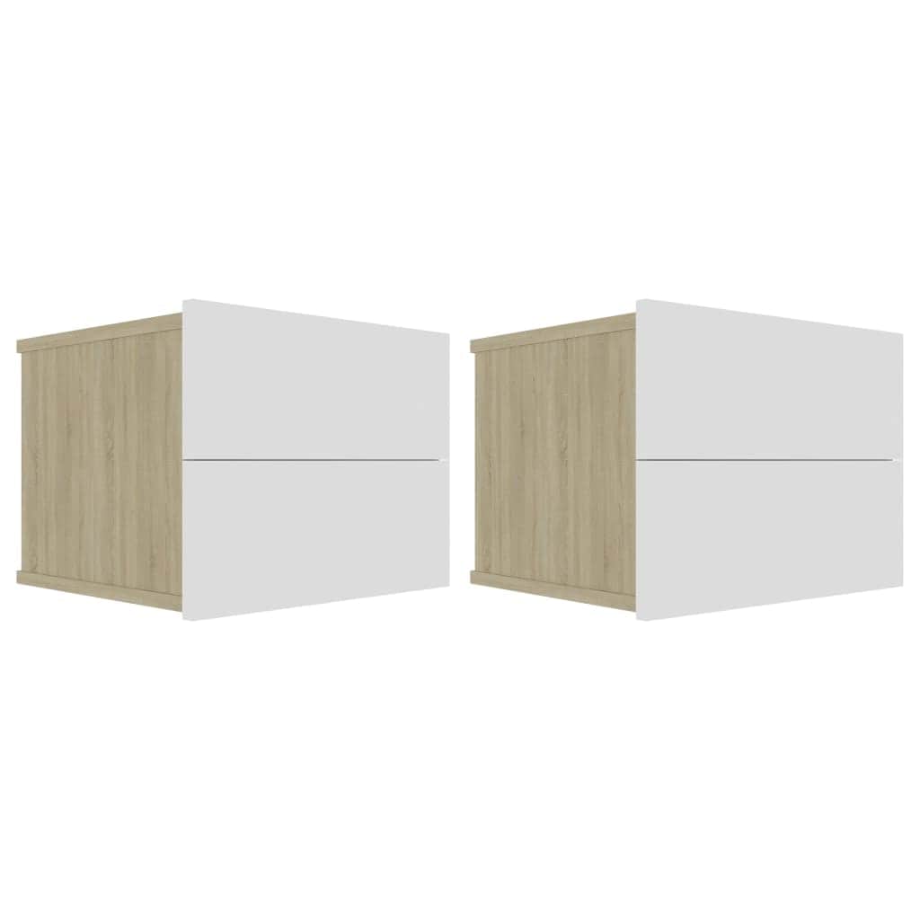 Bedside Cabinets 2 pcs White and Sonoma Oak Chipboard