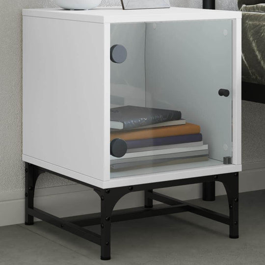 Bedside Cabinets with Glass Doors 2 pcs White | White colour