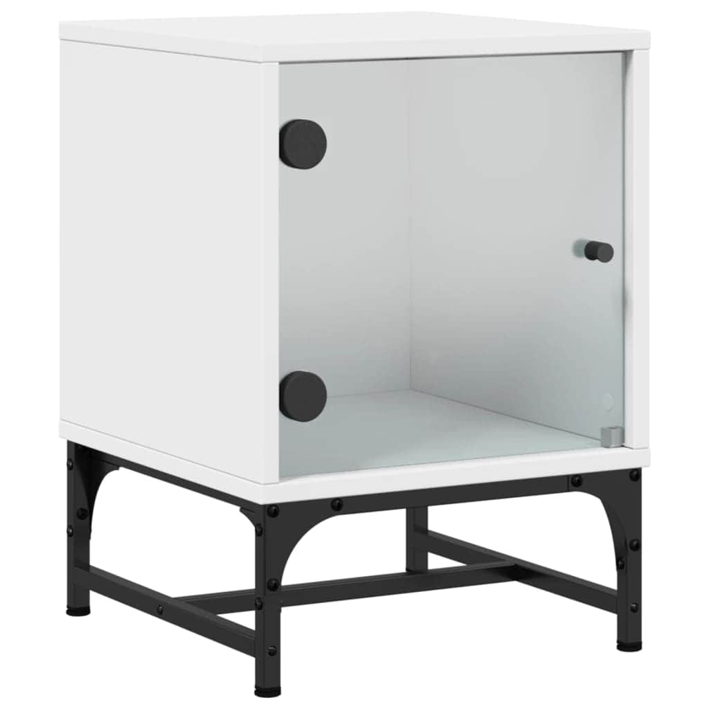 Bedside Cabinets with Glass Doors 2 pcs White