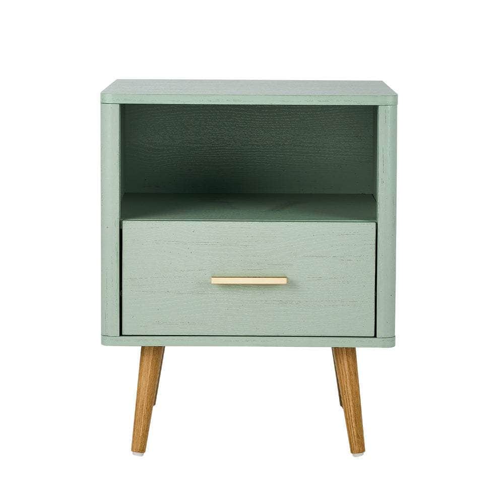 Bedside Table 1 Drawer Open Shelf Nightstand Green