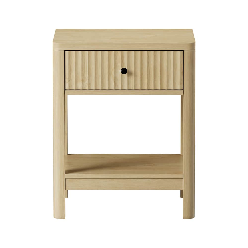 Bedside Table 1 Drawer Open Shelf Side End Table Natural