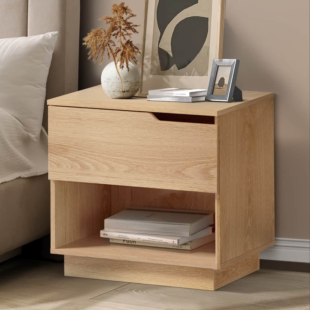 Bedside Table 1 Drawer Storage Nightstand Cabinet Natural