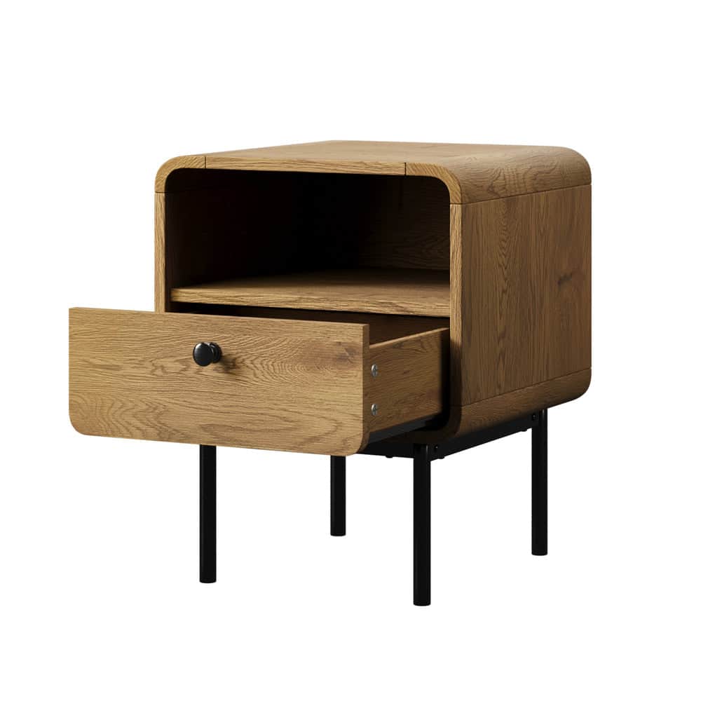 Bedside Table 1 or 2 Drawers Bedroom Nightstand Wood Grain Metal Natural