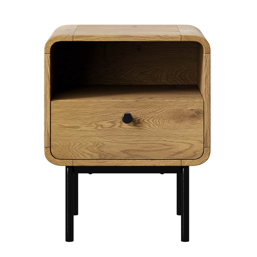 Bedside Table 1 or 2 Drawers Bedroom Nightstand Wood Grain Metal Natural