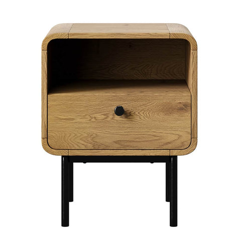 Bedside Table 1 or 2 Drawers Bedroom Nightstand Wood Grain Metal Natural