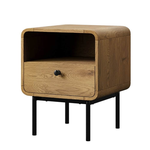 Bedside Table 1 or 2 Drawers Bedroom Nightstand Wood Grain Metal Natural