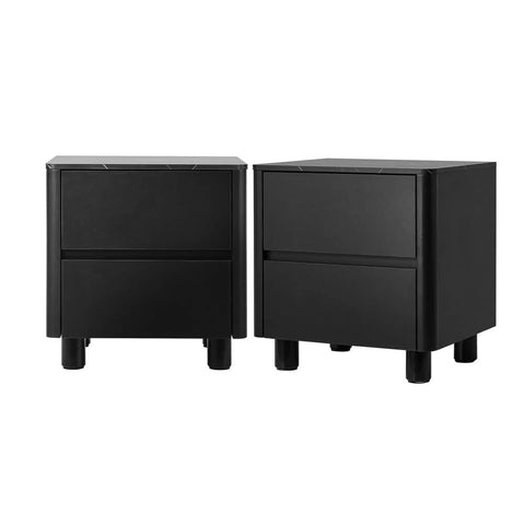 Bedside Table 2 Drawer Storage Cabinet Nightstand Black/Walnut 2 Pack Set