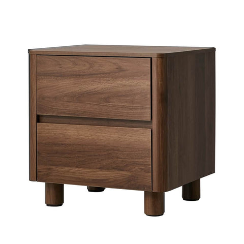 Bedside Table 2 Drawer Storage Cabinet Nightstand Walnut/Black Wood Finish