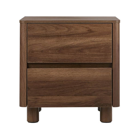 Bedside Table 2 Drawer Storage Cabinet Nightstand Walnut/Black Wood Finish
