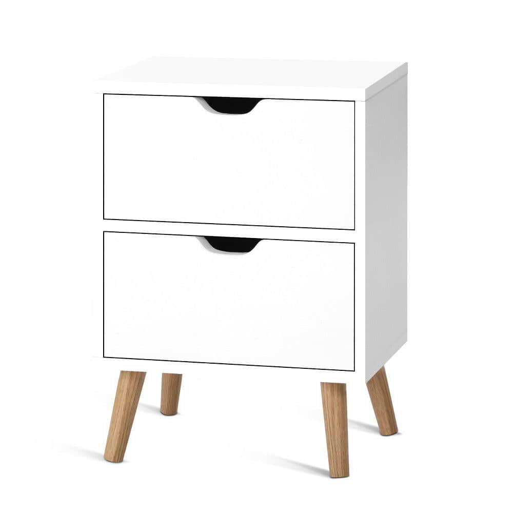 Bedside Table 2 Drawers - BODEN White