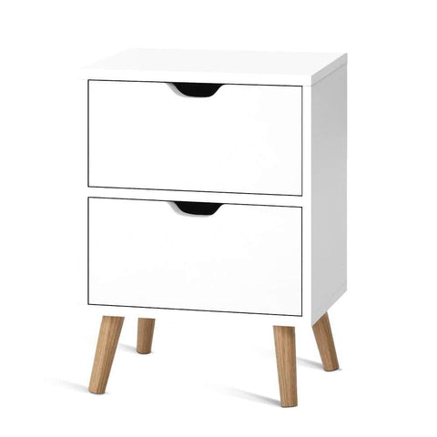 Bedside Table 2 Drawers - BODEN White