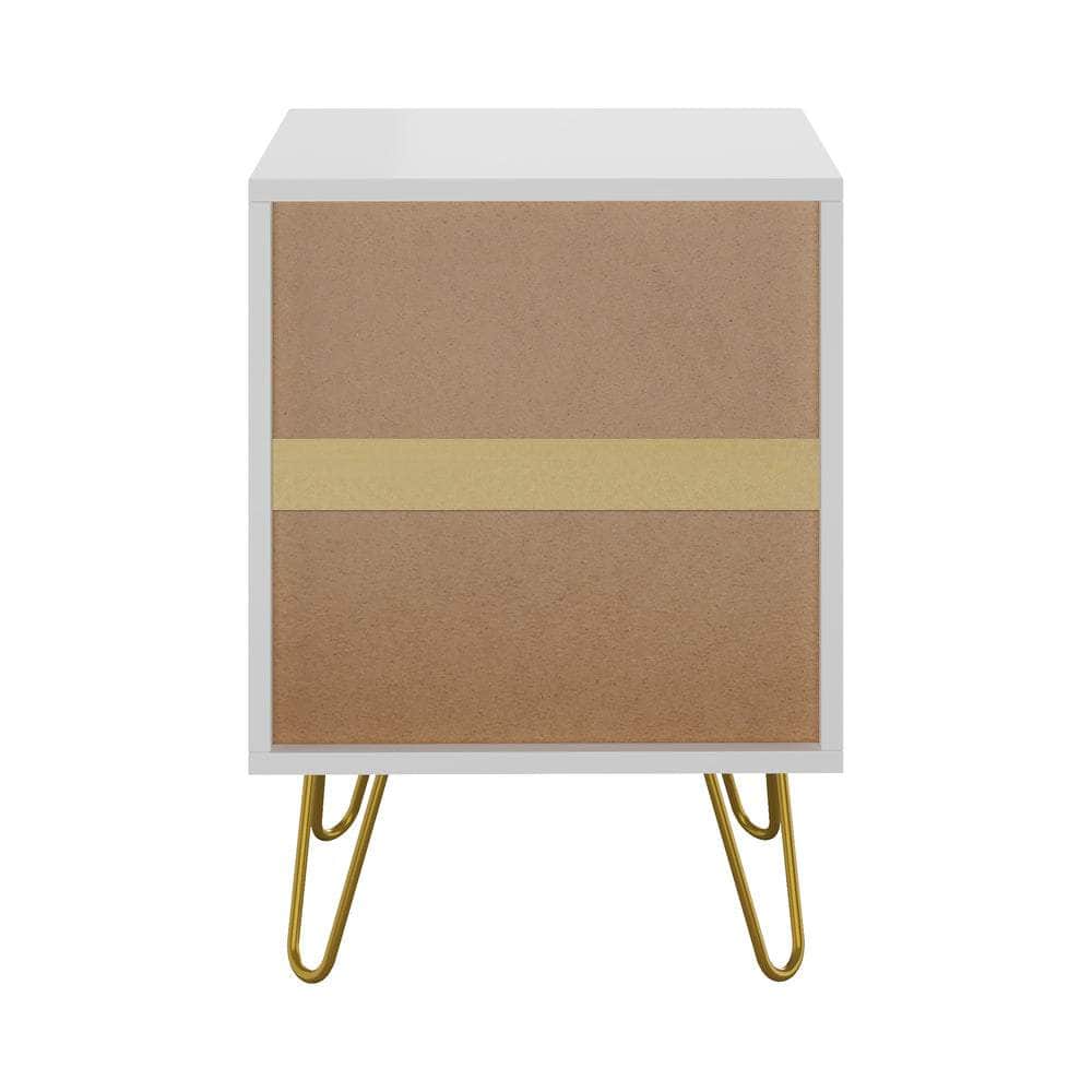 Bedside Table 2 Drawers Gold Metal Nightstand - White