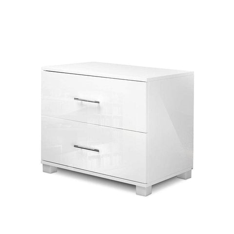 Bedside Table 2 Drawers High Gloss - White