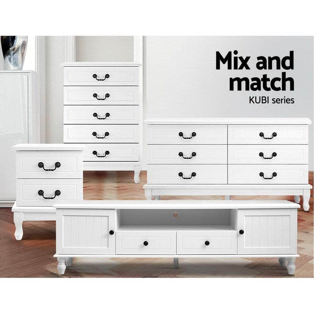 Bedside Table 2 Drawers - KUBI White