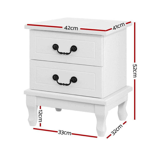 Bedside Table 2 Drawers - KUBI White