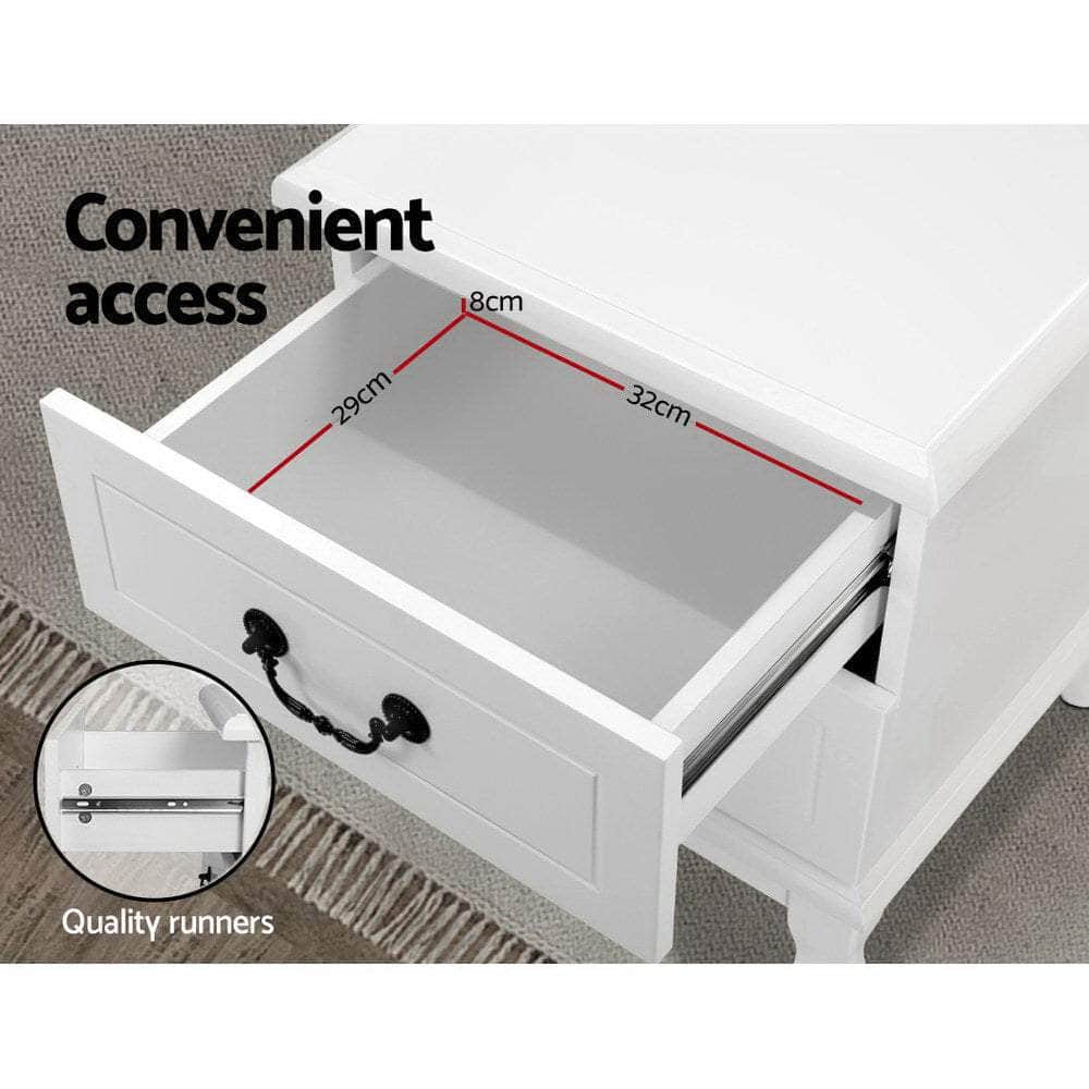 Bedside Table 2 Drawers - KUBI White