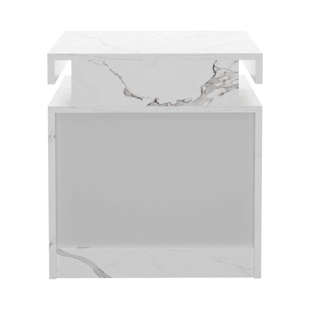 Bedside Table 2 Drawers LED Nightstand Marble Effect Black/White