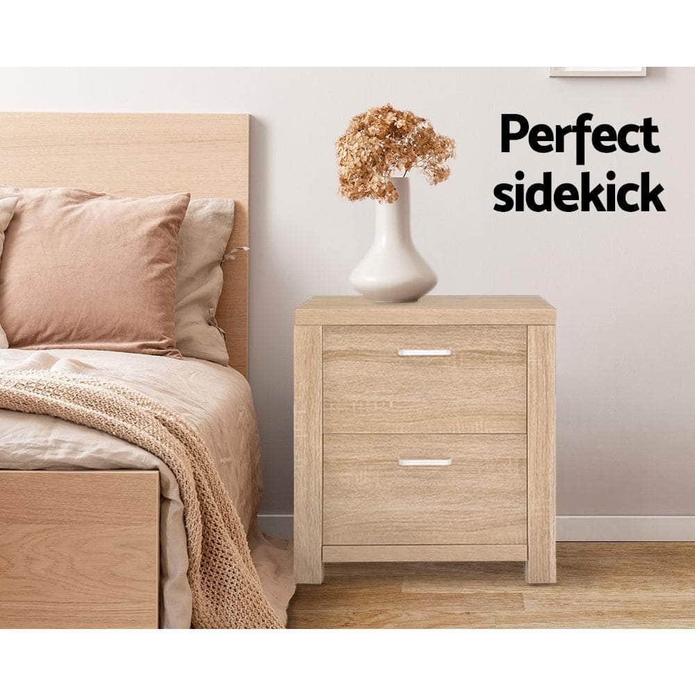 Bedside Table 2 Drawers - MAXI Pine