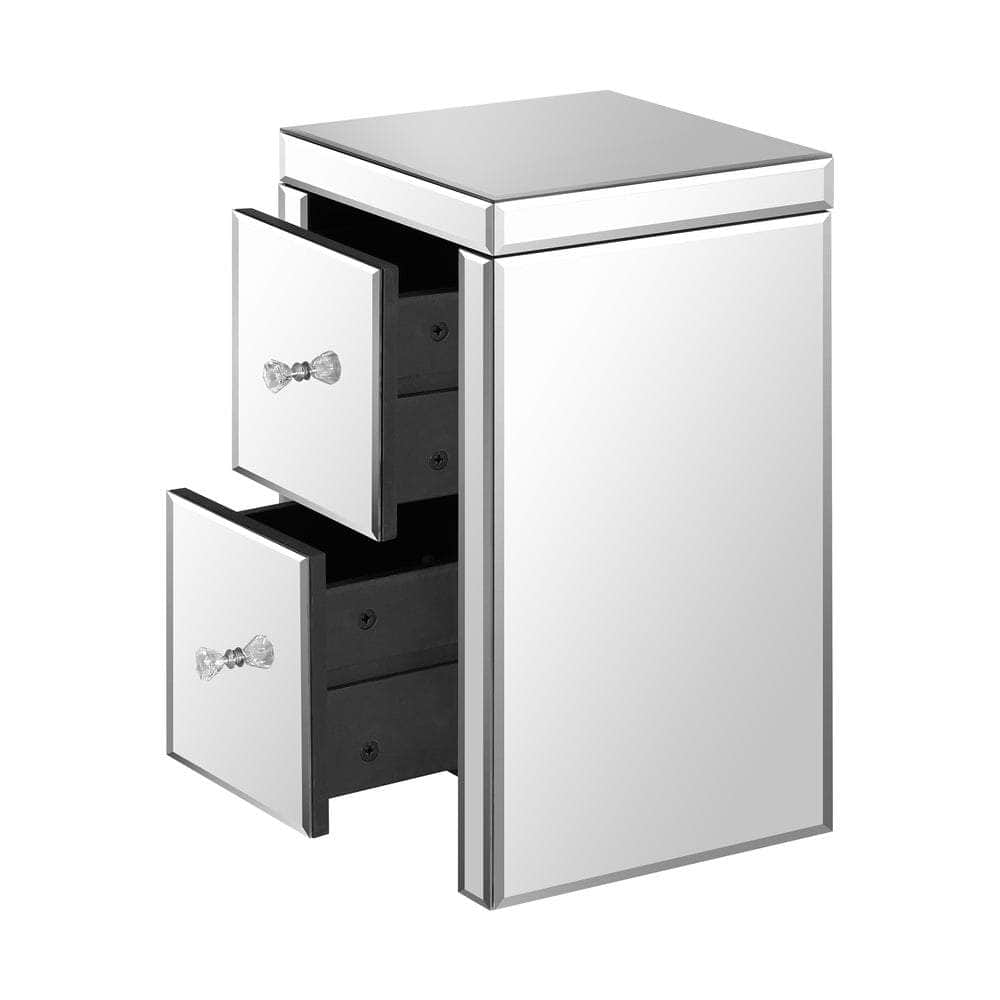 Bedside Table, 2 Drawers Mirrored Nightstand Bedroom Storage Cabiner End Table