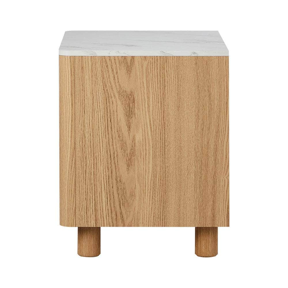 Bedside Table 2 Drawers Nightstand  Marble Top Natural