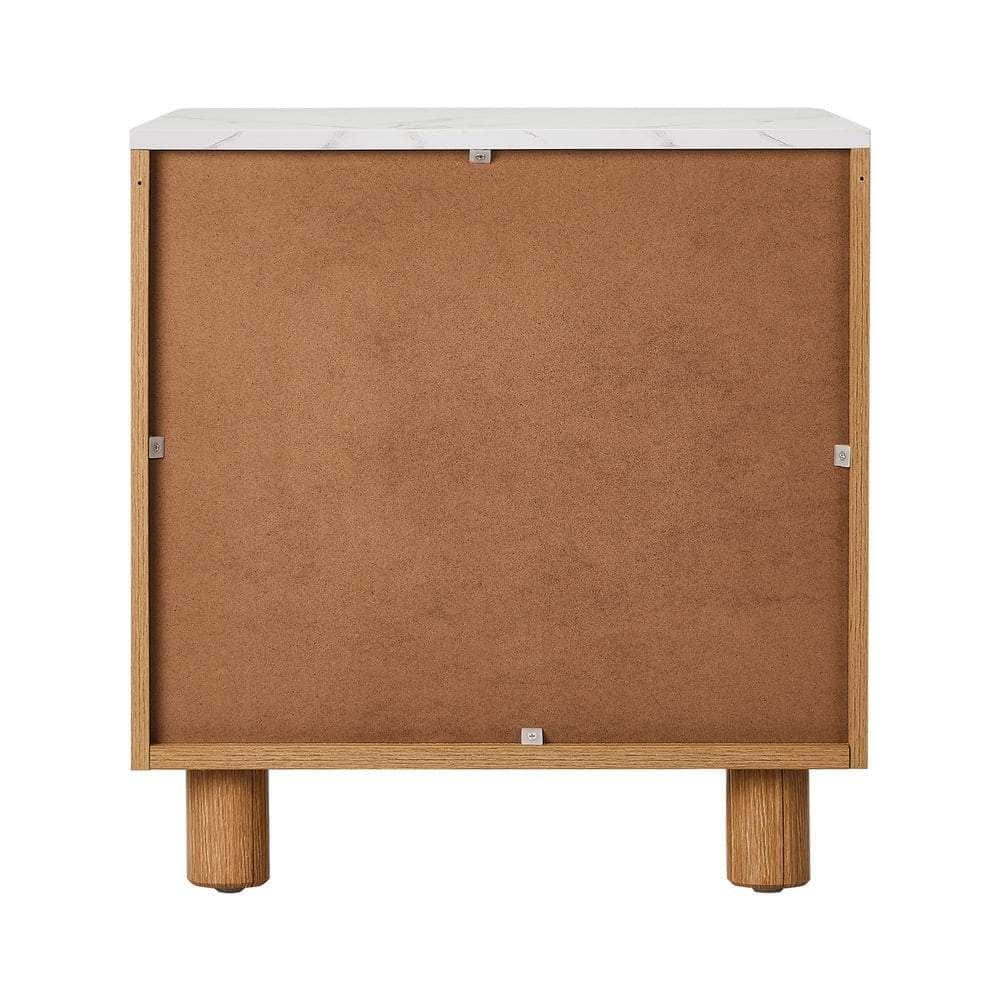 Bedside Table 2 Drawers Nightstand  Marble Top Natural