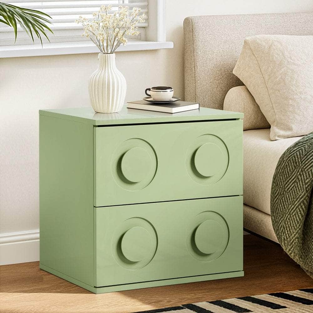 Bedside Table 2 Drawers Nightstand Side Storage Cabinet - Green