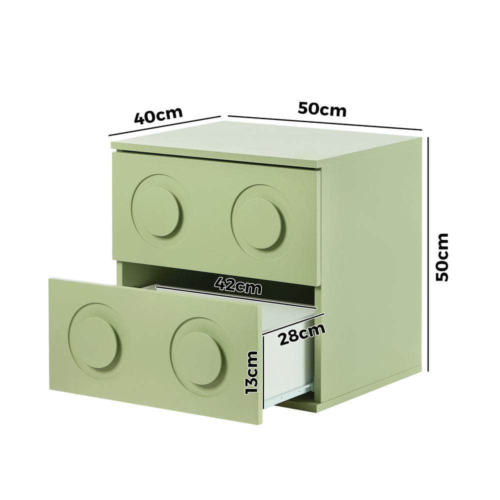 Bedside Table 2 Drawers Nightstand Side Storage Cabinet - Green