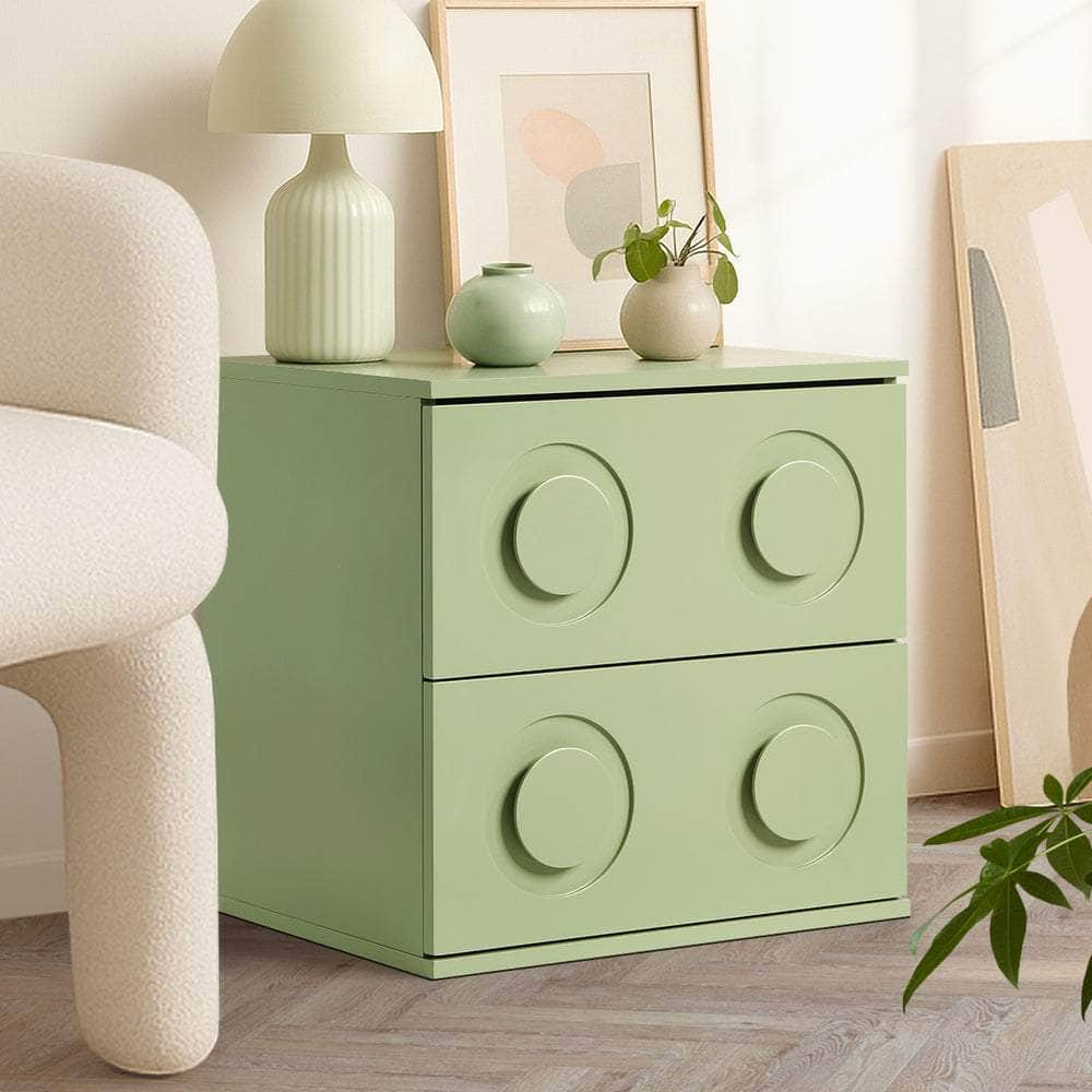 Bedside Table 2 Drawers Nightstand Side Storage Cabinet - Green