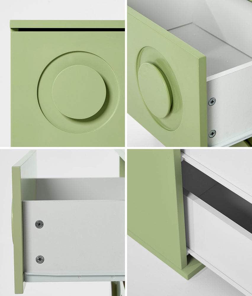 Bedside Table 2 Drawers Nightstand Side Storage Cabinet - Green