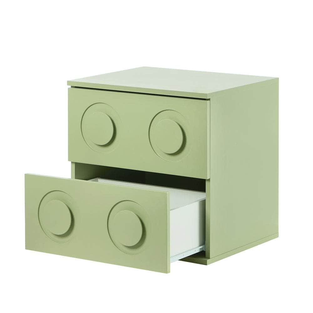 Bedside Table 2 Drawers Nightstand Side Storage Cabinet - Green
