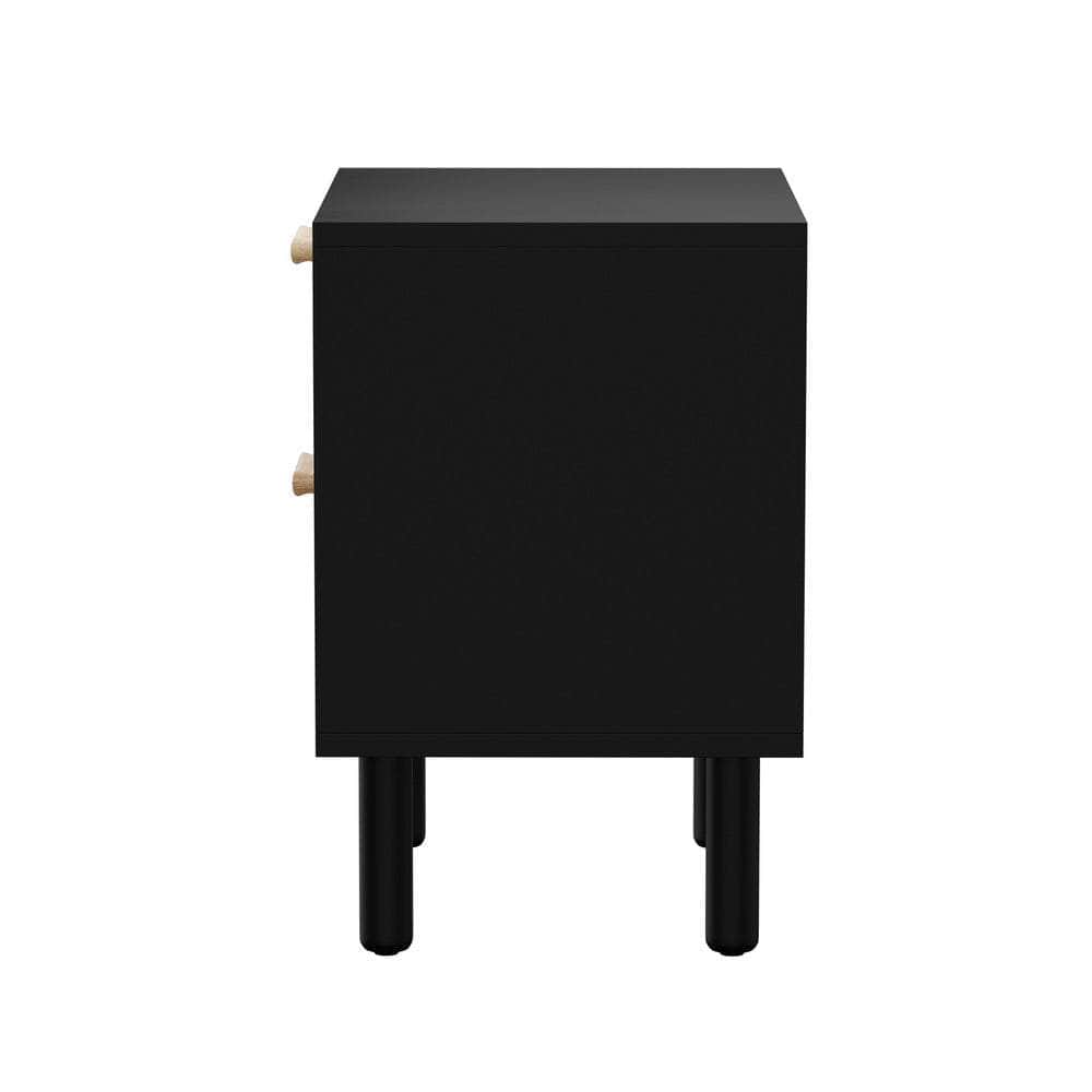 Bedside Table 2 Drawers Rattan Black/Natural