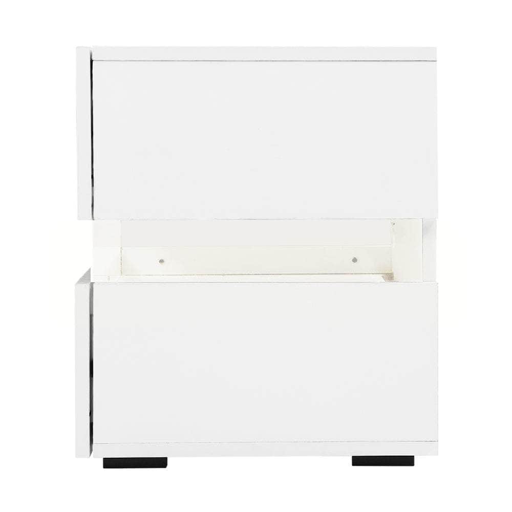 Bedside Table 2 Drawers RGB LED Cabinet White