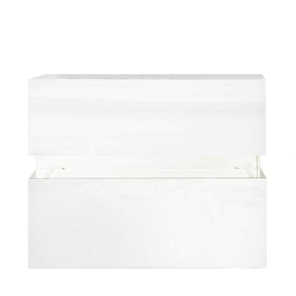 Bedside Table 2 Drawers RGB LED Cabinet White