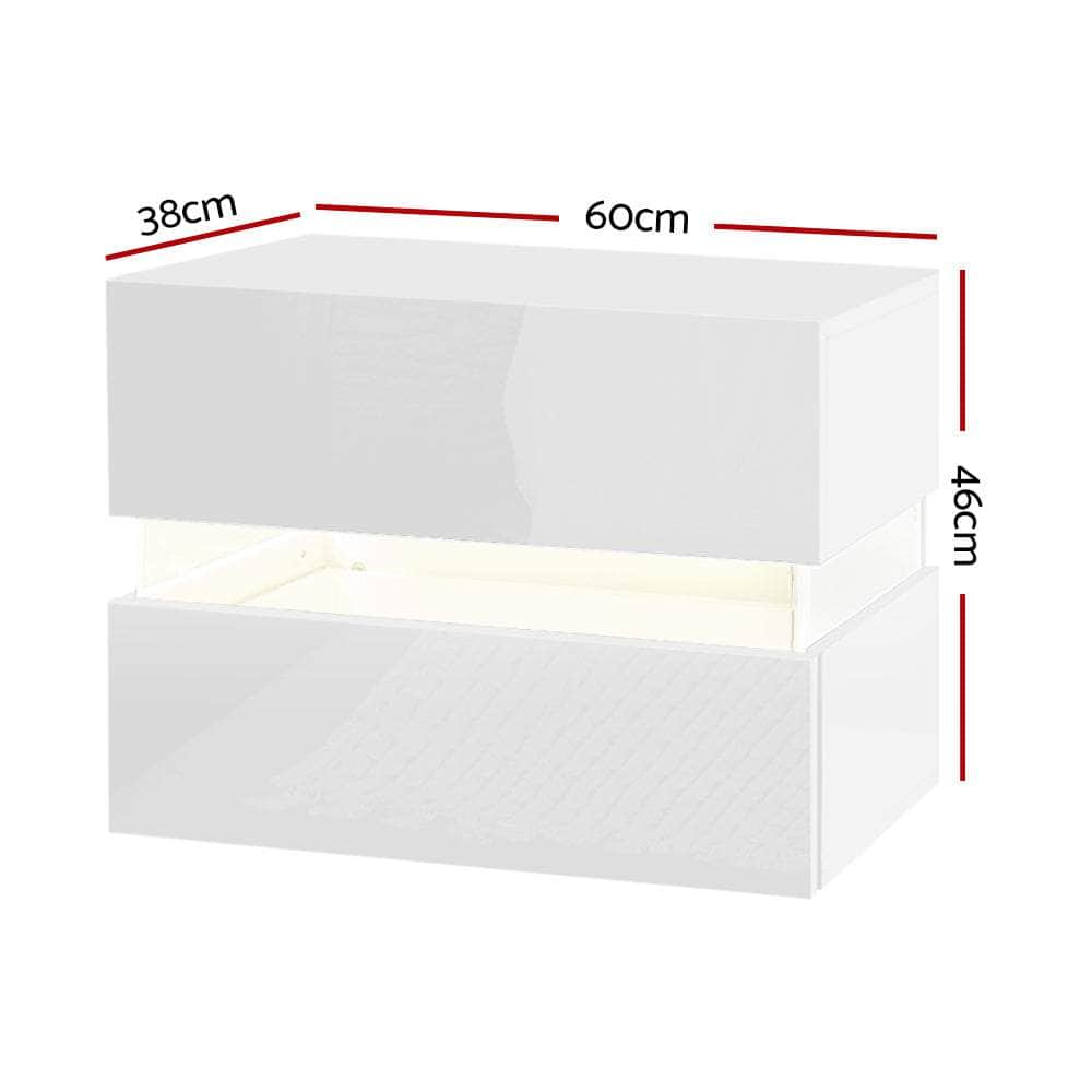 Bedside Table 2 Drawers RGB LED Cabinet White