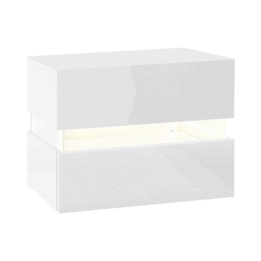 Bedside Table 2 Drawers RGB LED Cabinet White