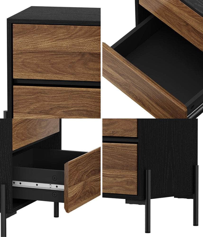 Bedside Table 2 Drawers Side End Nightstand Walnut