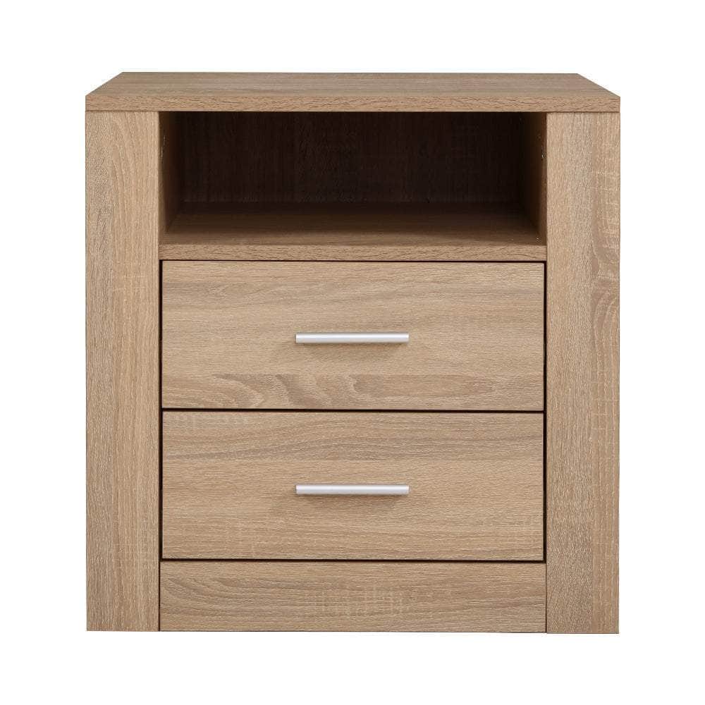 Bedside Table 2 Drawers with Shelf - TARA Oak