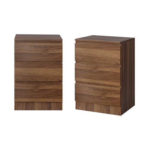 Bedside Table 3 Drawer Side Table Storage Cabinet Walnut 2 Pack