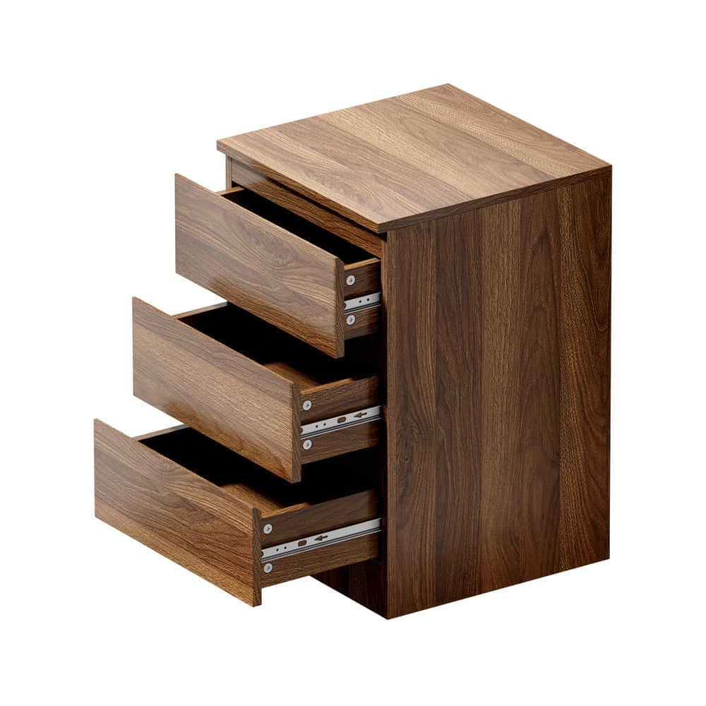 Bedside Table 3 Drawer Side Table Storage Cabinet Walnut 2 Pack