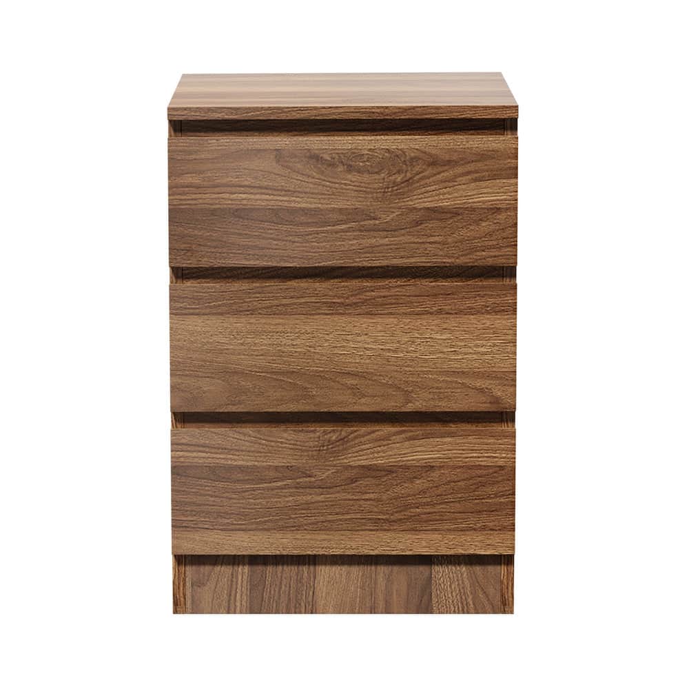 Bedside Table 3 Drawer Side Table Storage Cabinet Walnut 2 Pack