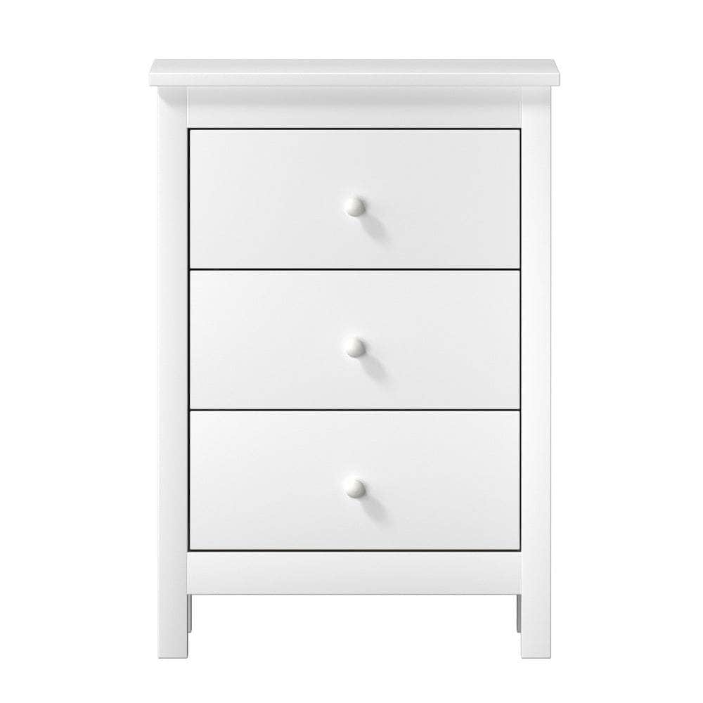 Bedside Table 3 Drawers Hamptons Furniture Black/White
