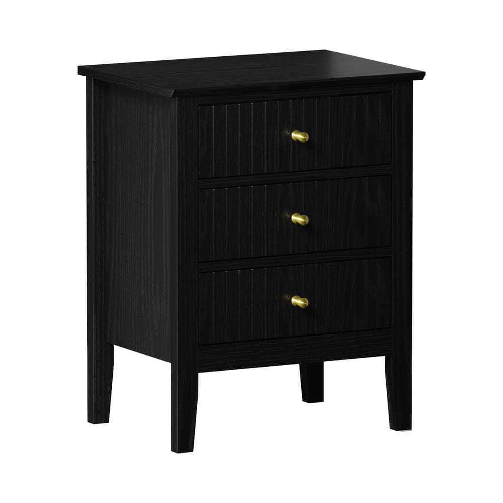 Bedside Table 3 Drawers Side End Nightstand