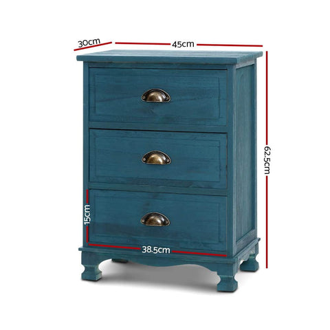Bedside Table 3 Drawers Vintage - THYME Blue