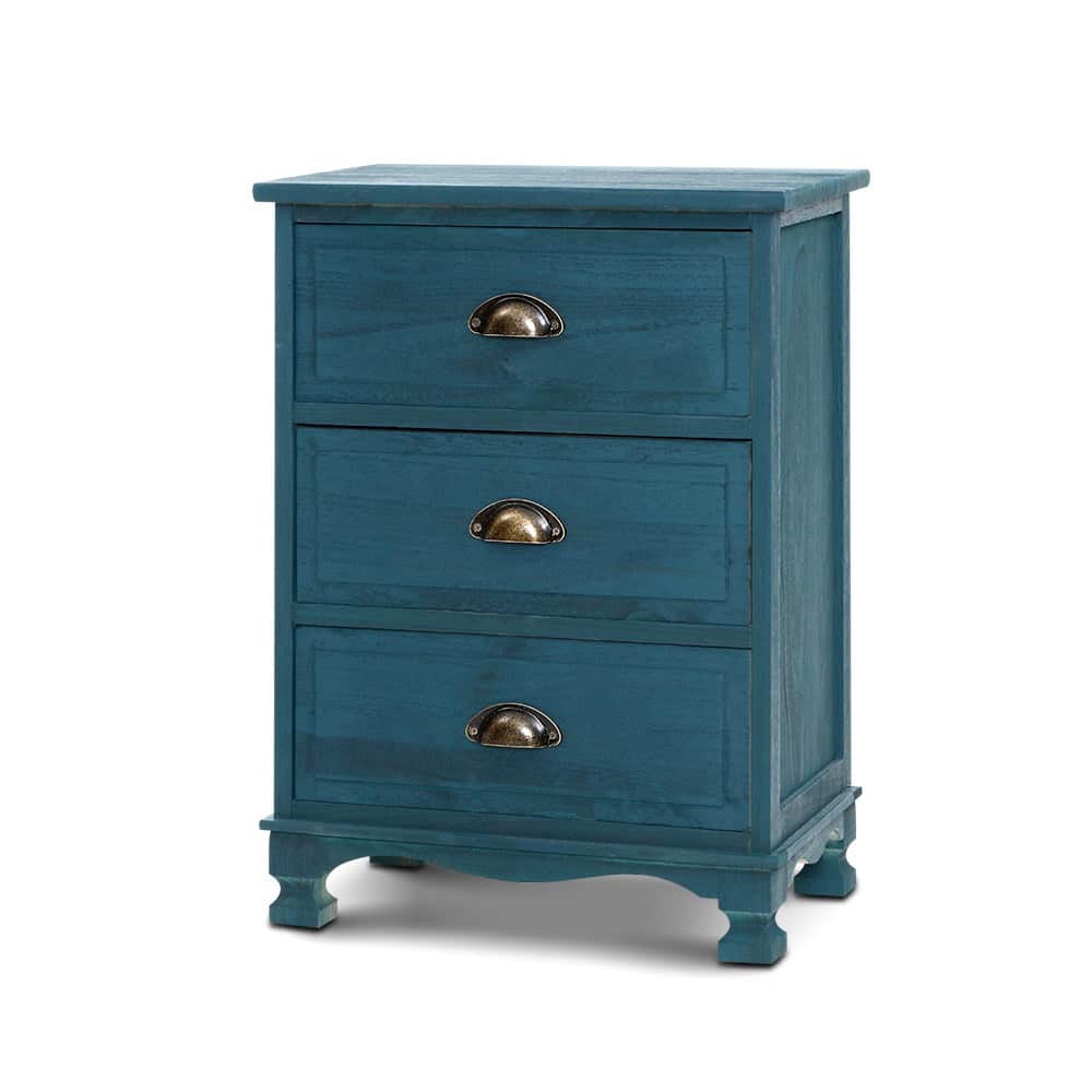 Bedside Table 3 Drawers Vintage - THYME Blue