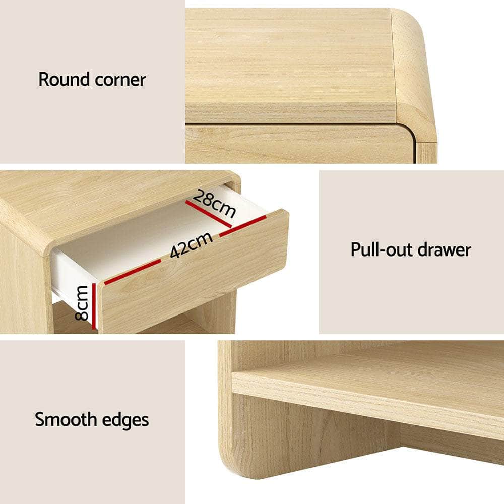 Bedside Table Drawer Open Shelf Pine, Bedside Tables