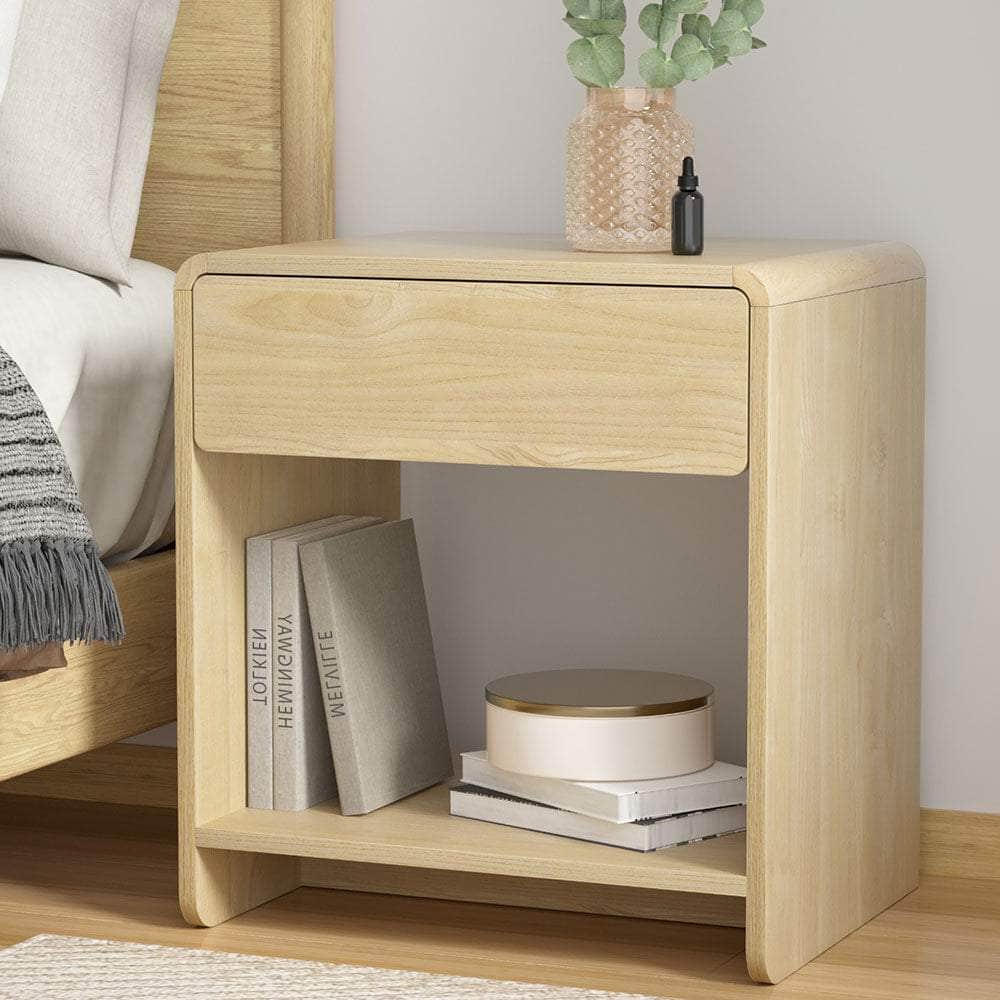 Bedside Table Drawer Open Shelf Pine, Pine finish