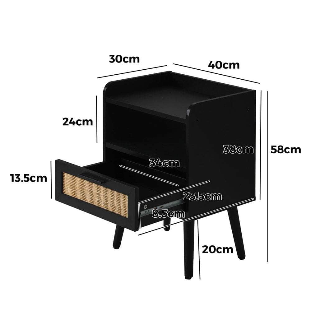 Bedside Table Drawer Side End Table Rattan